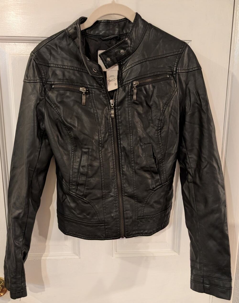 American Rag  Black Moto Faux Leather Jacket Size Small